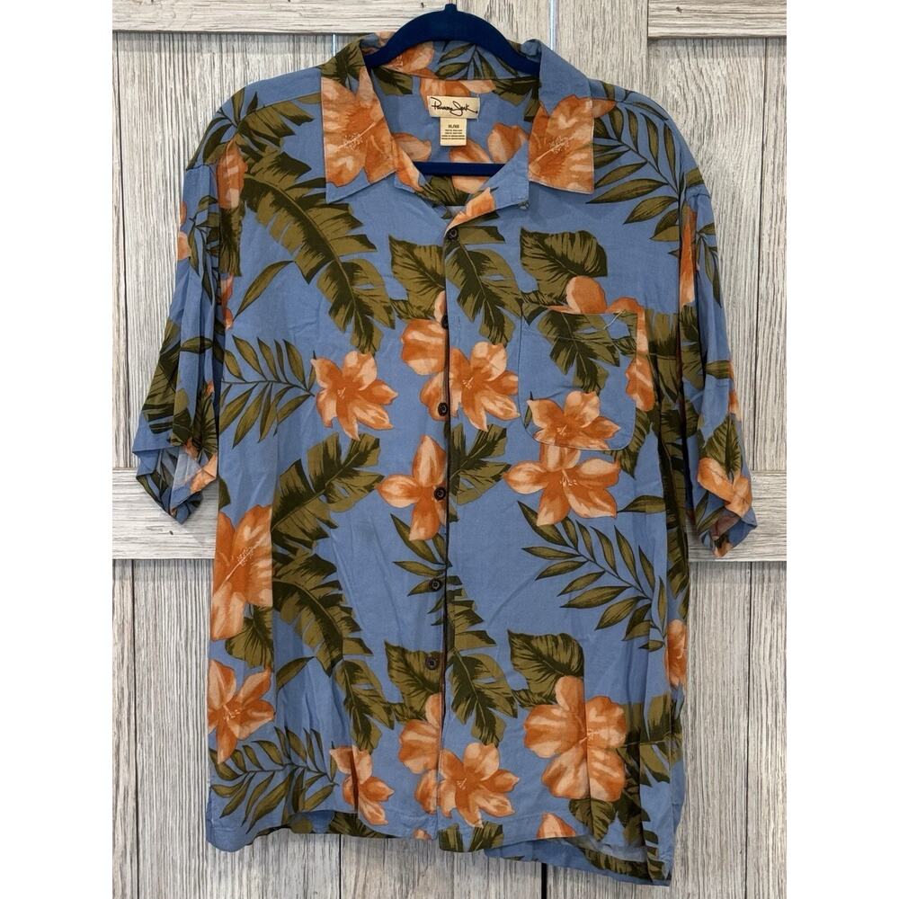 Panama Jack Hawaiian Button Up Short Sleeve Shirt Sz XLarge Blue Floral